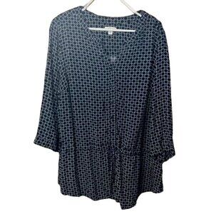 Croft & Barrow Women’s Long Sleeve Navy and White Patterned Tunic Size 2X